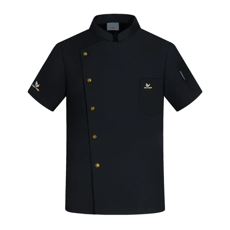 Uniforme de Chef de manga corta para hombre y mujer, chaqueta de cocinero bordada para panadería, Hotel, restaurante, Catering, cocina