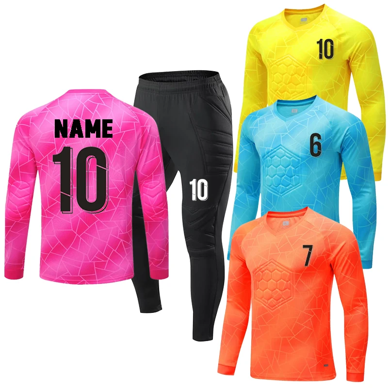 Soccer Goalkeeper Uniform Protective Sponge Long Sleeve Football Training Goalkeeper Top Soccer Jersey Pants Custom