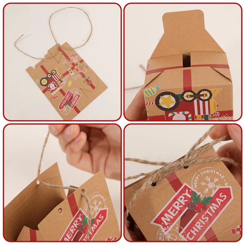 1/30PCS Kraft Paper Gifts Box Christmas Packaging Gift Box with Rope Santa Claus Pattern Packing Box Home Xmas Party Decoration
