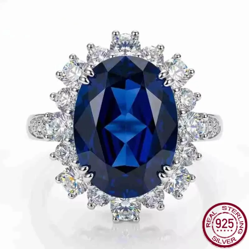 Yaranyan 925 Sterling Silver 8 CT Oval Cut Lab Sapphire Ruby High Carbon Diamonds Gemstone Wedding Engagement Ring Fine Jewelry