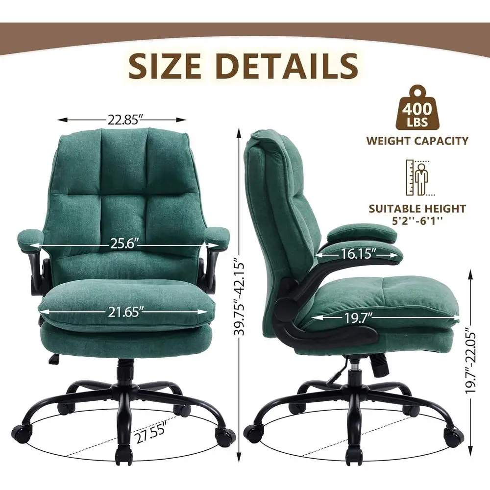 Ergonomic Double-Cushioned Desk Chair for Extended Office Hours with Adjustable Height and Flip-Up Armrests