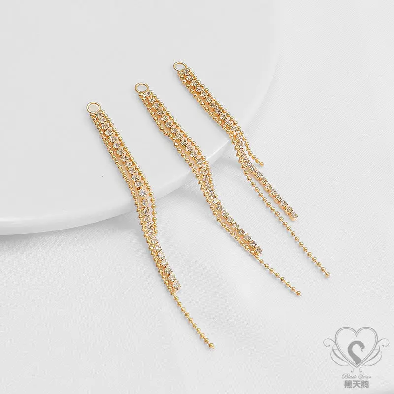 14K Copper Gold-Plated Zircon Bead Chain With Loop DIY Jewelry Supplies For Ear Thread & Tassel Earrings