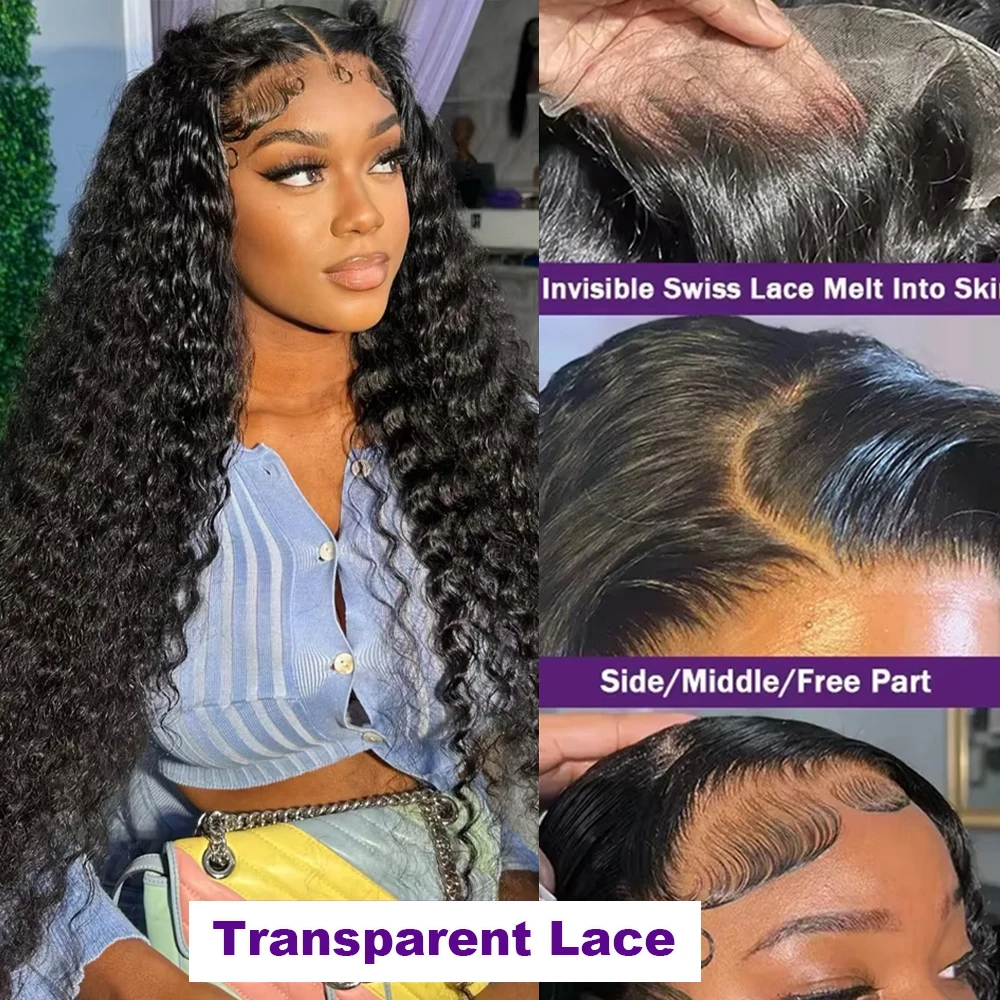 Mèches Deep Wave naturelles Remy, tissage de cheveux humains, avec closure transparente 4x4, 13 age, lots de 3/4