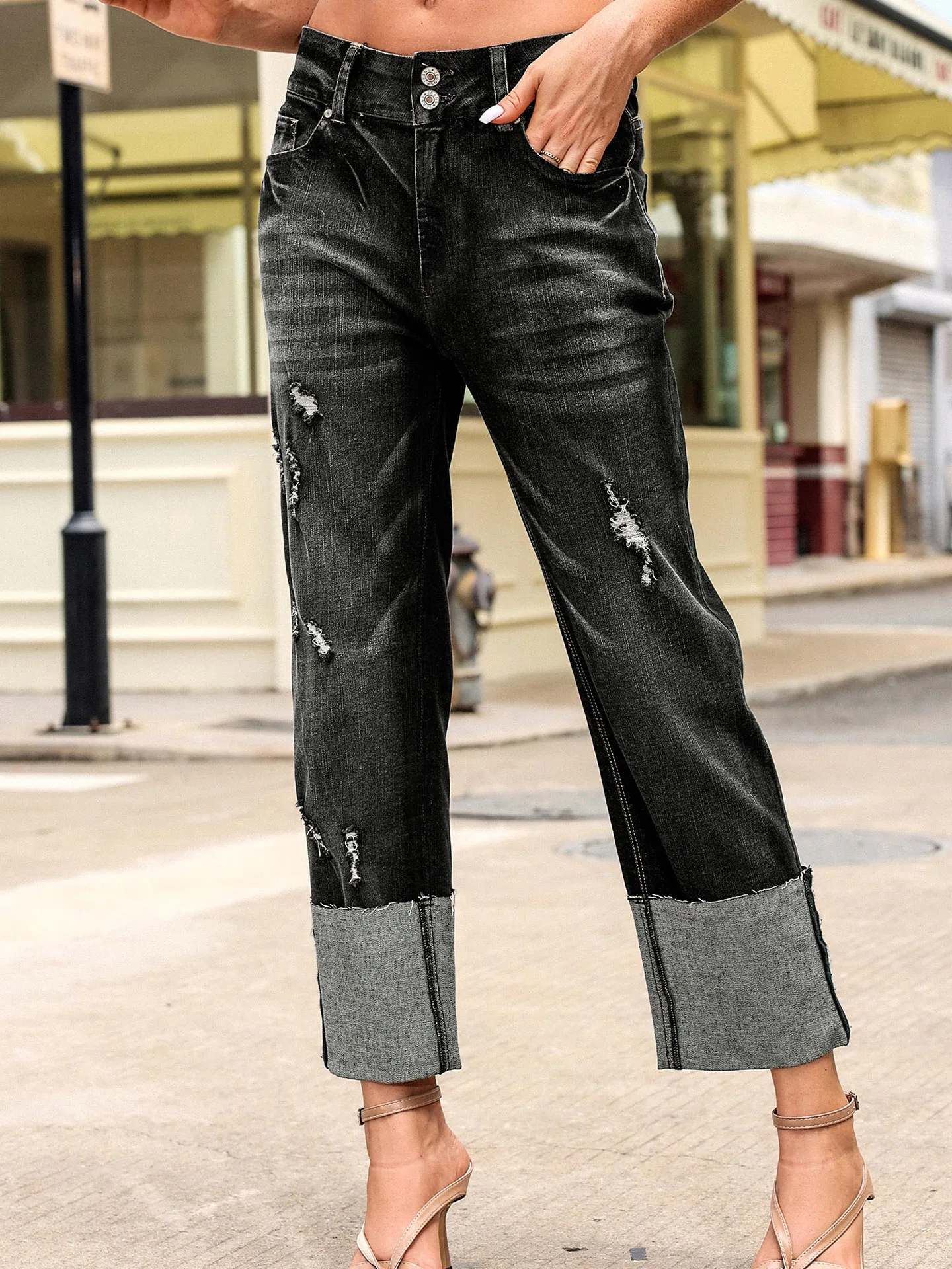 

DearLover Retro Hole Straight Leg Jeans Women Summer New High Waist Lengthening Legs Nine Points Pants Casual High Waist Cott...