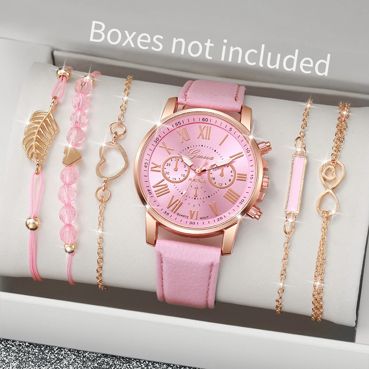 6PCS/Set Fashion Women Watches Bracelets Set Casual Roma Dial Quartz Watch Leather Band Ladies Wristwatches（Without Box）