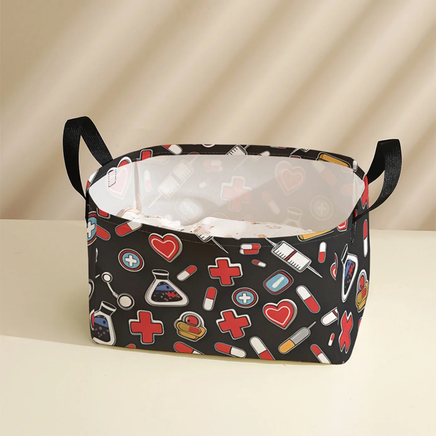 Medical Element Print Fabric Storage Basket with Handles, Foldable Organizer Bin for Home Bedroom