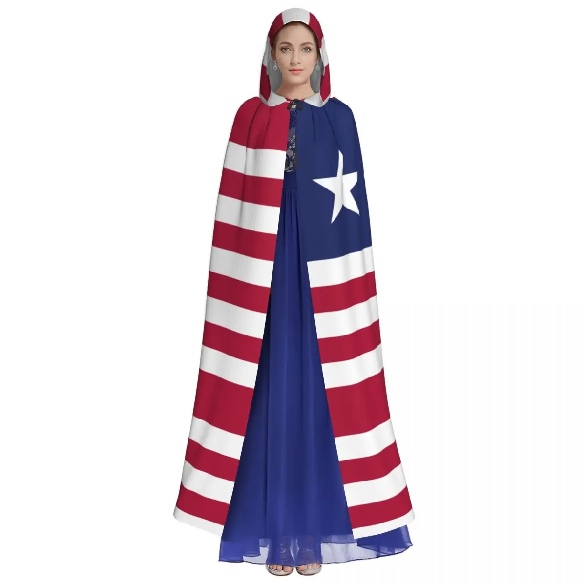 Liberia Flag Unisex Witch Party Reversible Hooded Adult Vampires Cape Cloak