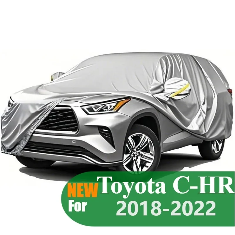 

Five-layer all-weather waterproof full Car cover for Toyota C-HR 2018-2022 sun-resistant with a storage bag，Silver Oxford Fabric