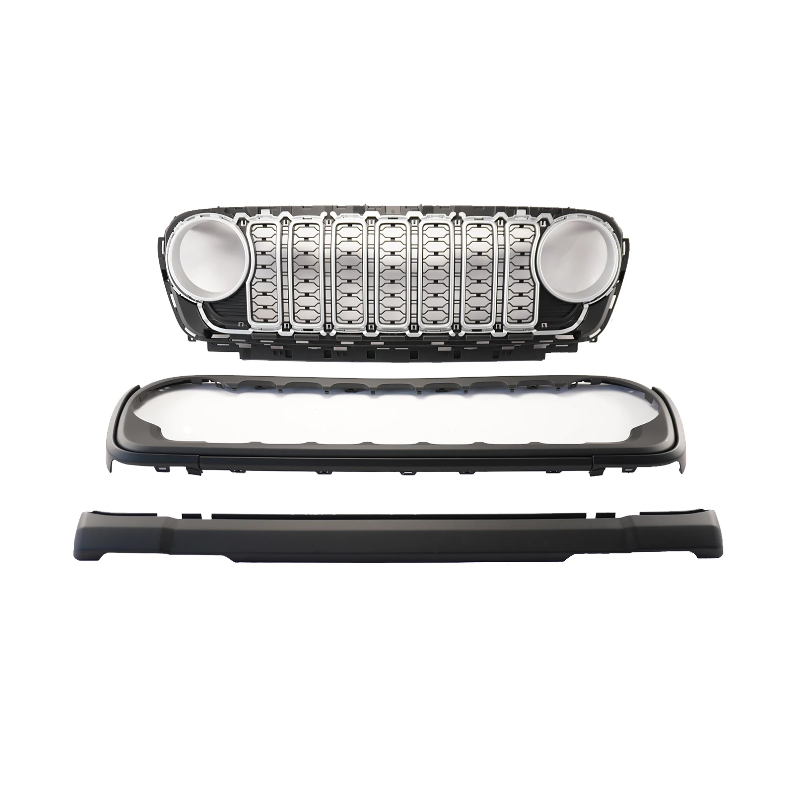 Car Front Grill For Jeep Wrangler JL JT 2018-2024 Without Camera Hole Exterior Accessories Matte Black/Silver Body Kit Grille