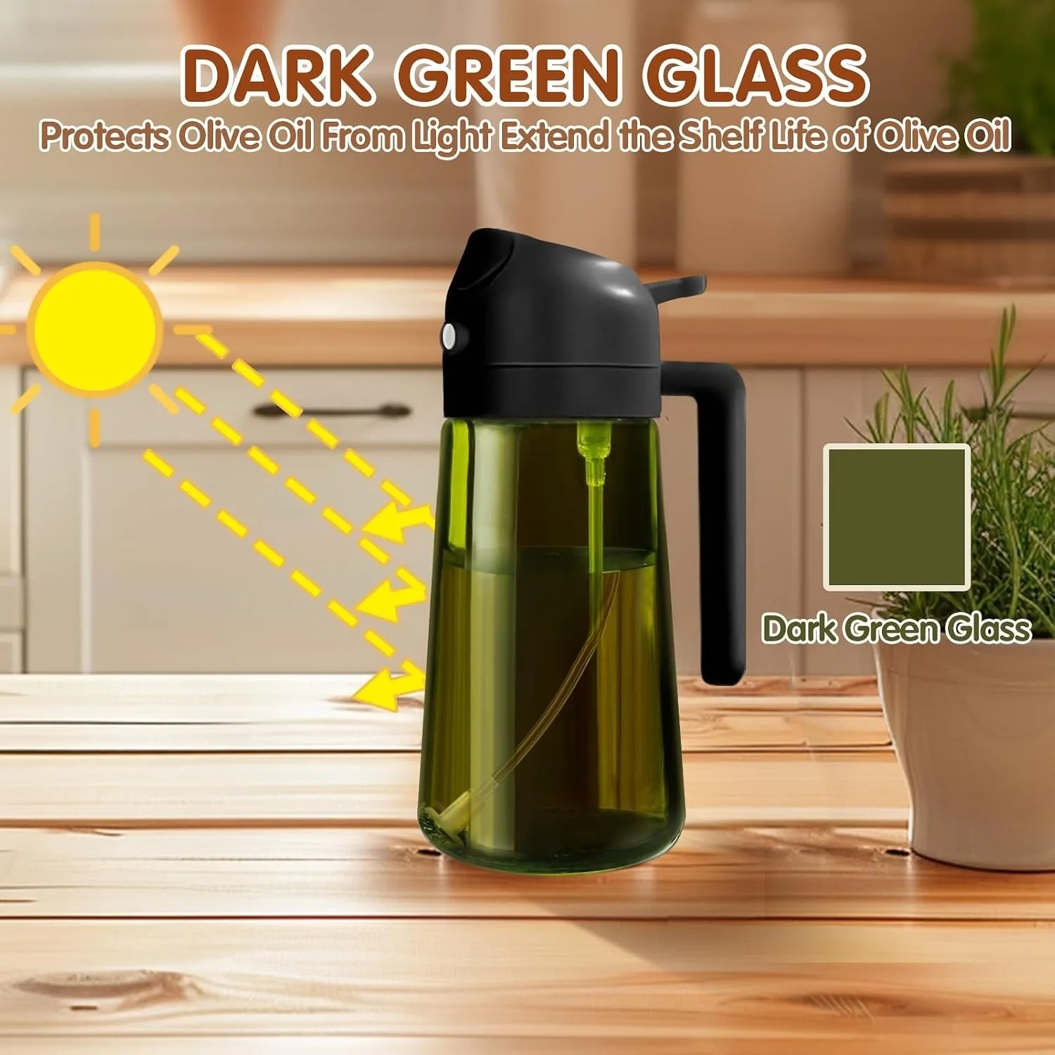Spray and Pour 2-in-1 Oil Bottle, Light-Blocking Dark Oil Mist Spray Bottle, Kitchen-Specific Dual-Function Olive Oil Sprayer
