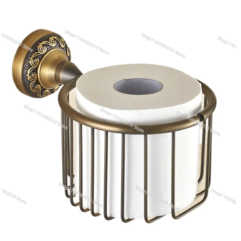 Bathroom All Copper Antique Tissue Rack Bathroom Shelf Tissue Basket Toilet Roll Rack Toilet Toilet Paper Box