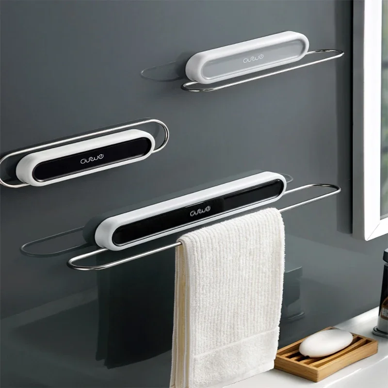 

Multifunctional punch-free stainless steel folding towel rack, punch-free wall-mounted bathroom kitchen bathroom towel rack