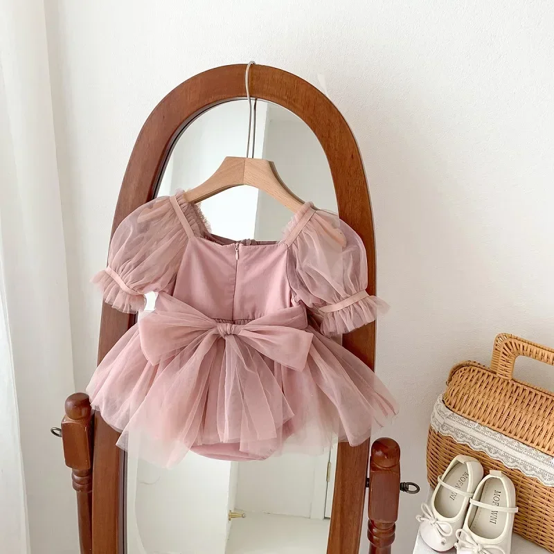 

2024 Summer Baby Clothes 0 to 12 months One Year Lace Bubble Sleeves Girl Baby Princess Dress Girl Bodysuit for Newborn