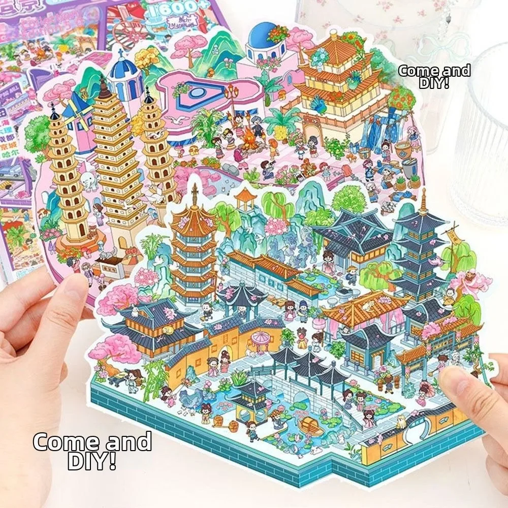 

Cartoon PET Miniature Scene Sticker Book Mini Visual Stacking DIY Landscape Sticker Book Miniature Scene Collection Gifts