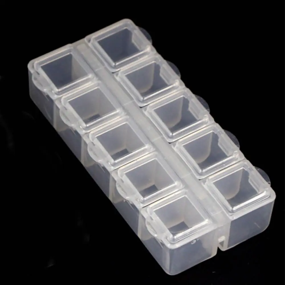 Sewing Tool Transparent Bead Organizer Plastic Pink 10 Grid Square Box Rectangle Storage Boxes Table