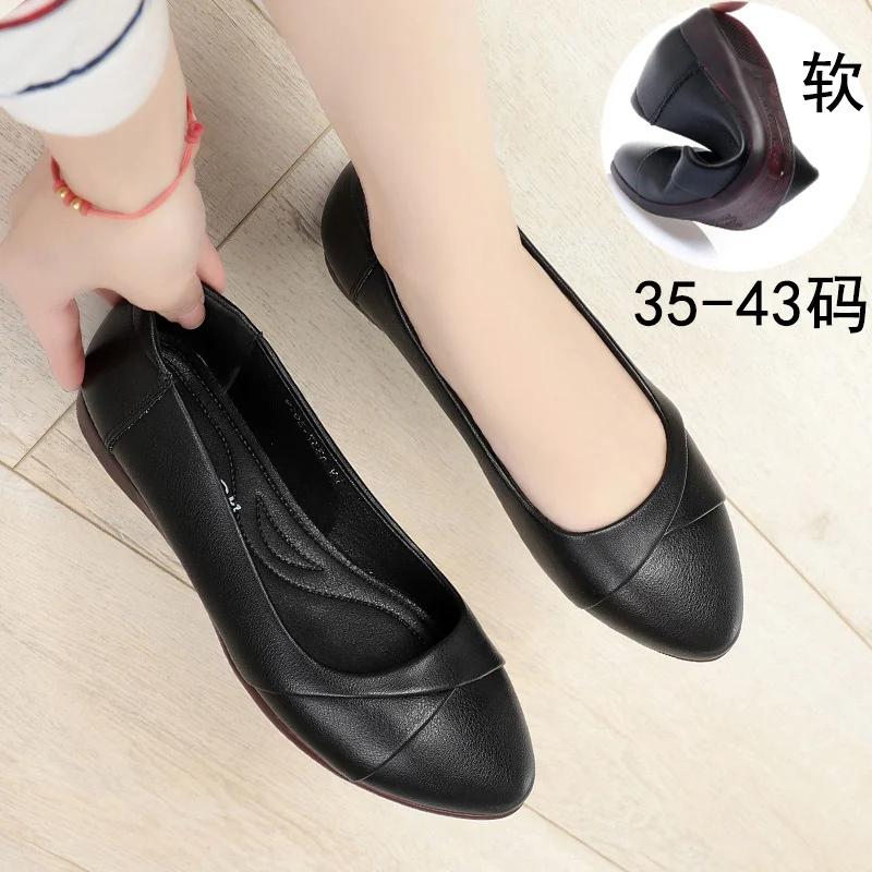 Spring New Soft Leather Women Shoes Low Heel Comfortable Anti-slip Casual Shoes Mid Heel Office Work Flat Single Shoes