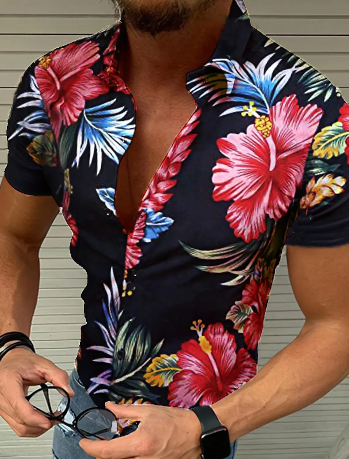 Men\'s Shirt Button Summer Floral Shirts for Men Street 3d Print Plus Size Hawaiian Shirts Beach Breathable Short Sleeve