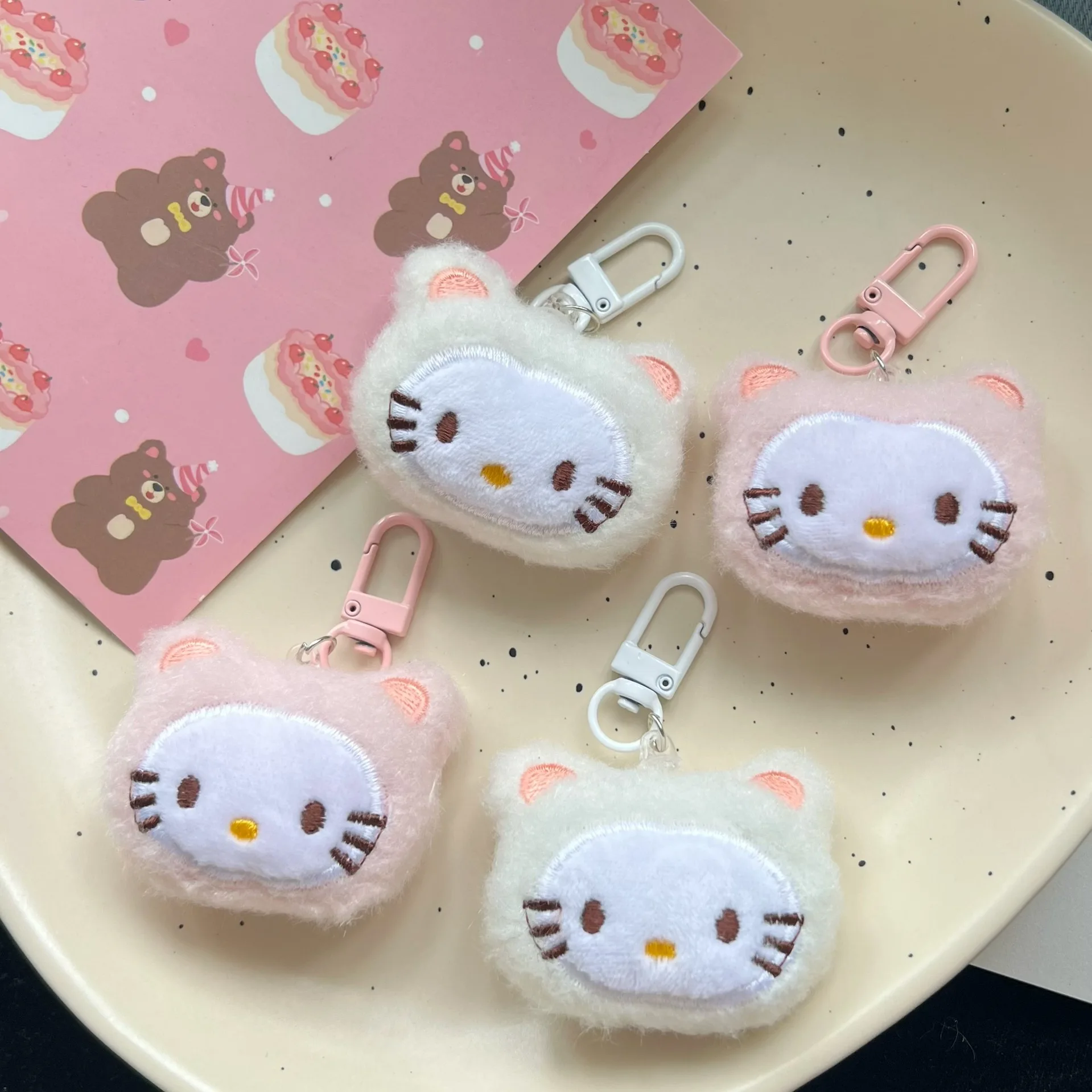 Sanrio Plush Pendant Cute Pink Kitten Doll Personalized Gift Keychain Best Friend Backpack Pendant Luggage Bag Parts Accessories