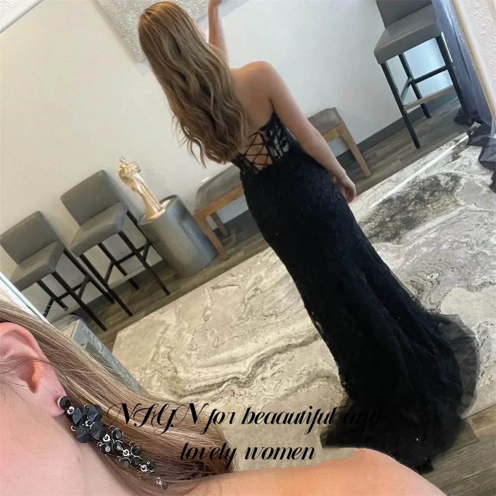 Nfyn preto sem mangas vestido de noite querida vestidos de festa com fenda lateral vestido de baile sexy espartilho volta robes du soir personalizado