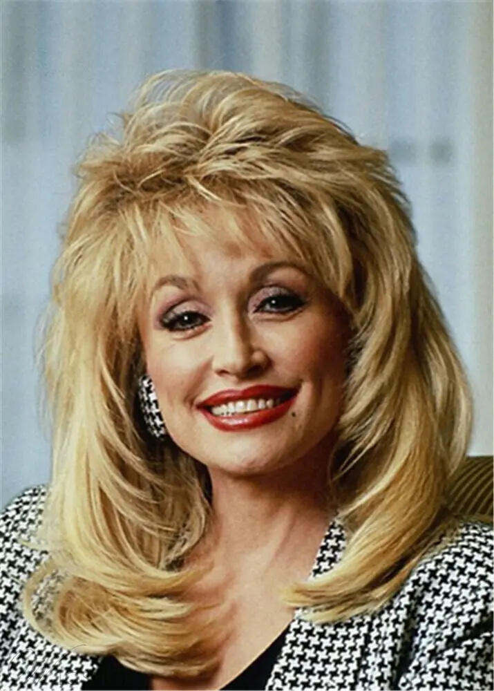 Moda Dolly Parton penteado loiro cabelo sintético perucas clássicas
