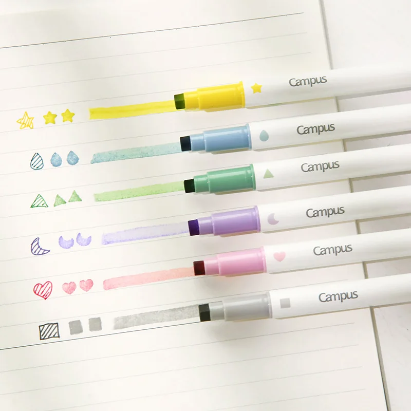 1/6pcs KOKUYO Stamp Line Highlighter Pen Set Star Love Color Marker Spot Liner for Drawing Paint Art Office School A7214