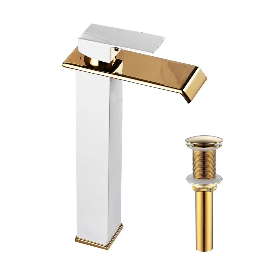 

Gold Faucet Bathroom Vessel Sink Golden Waterfall Spout Faucet Single Handle Bowl Sink Faucet Modern Single Hole Basin Vanity Ta