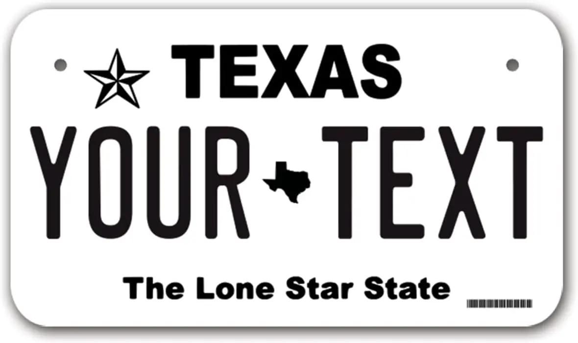 InkMyPlate Personalized Texas Flag Small Metal Sign | Moto 7x4 | Custom Metal Sign for Kids Power Wheels | Golf Cart, Motorcycle