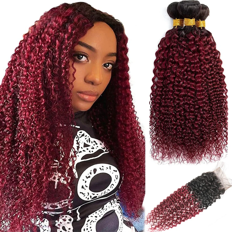12A Human Hair Virgin Honey Blonde Highlight Kinky Curly 2/3 Bundles with 4x4 hd Closure Ombre Brown Burmese Curly With Closure
