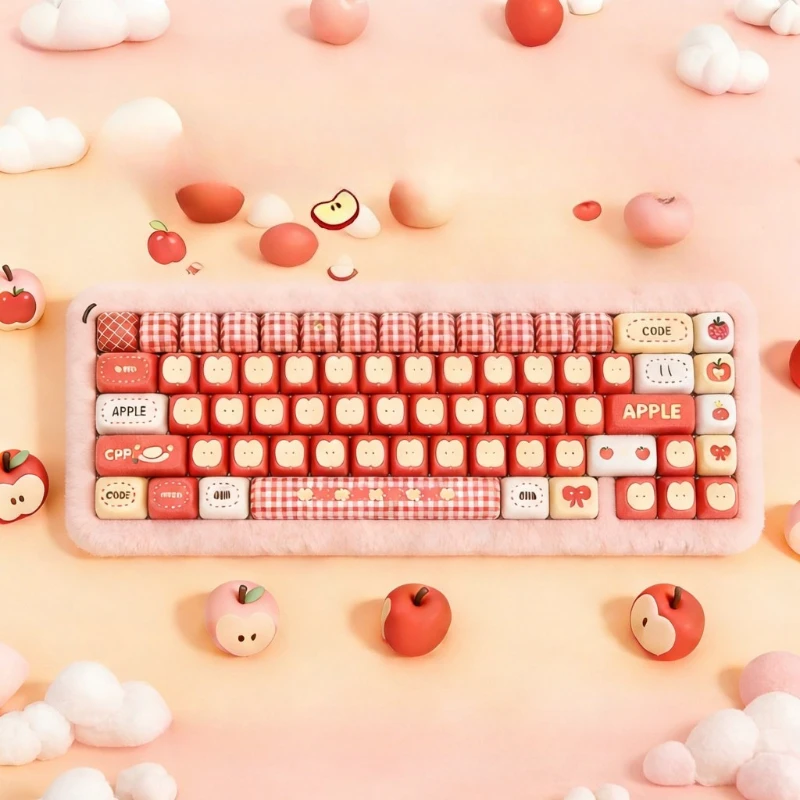 143 Keys MOA Profile Keycaps Set 5 Side Dye Sublimation Apple Candy PBT Keycaps Cartoon Fruit  KeyCaps Fit Mechanical Keyboard