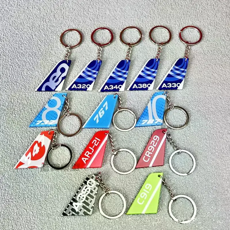 1 Piece Both Sides Print Acrylic Airline Pattern Vertical Tail Car Tag Key Accessories Aviation Keychain Backpack Pendant