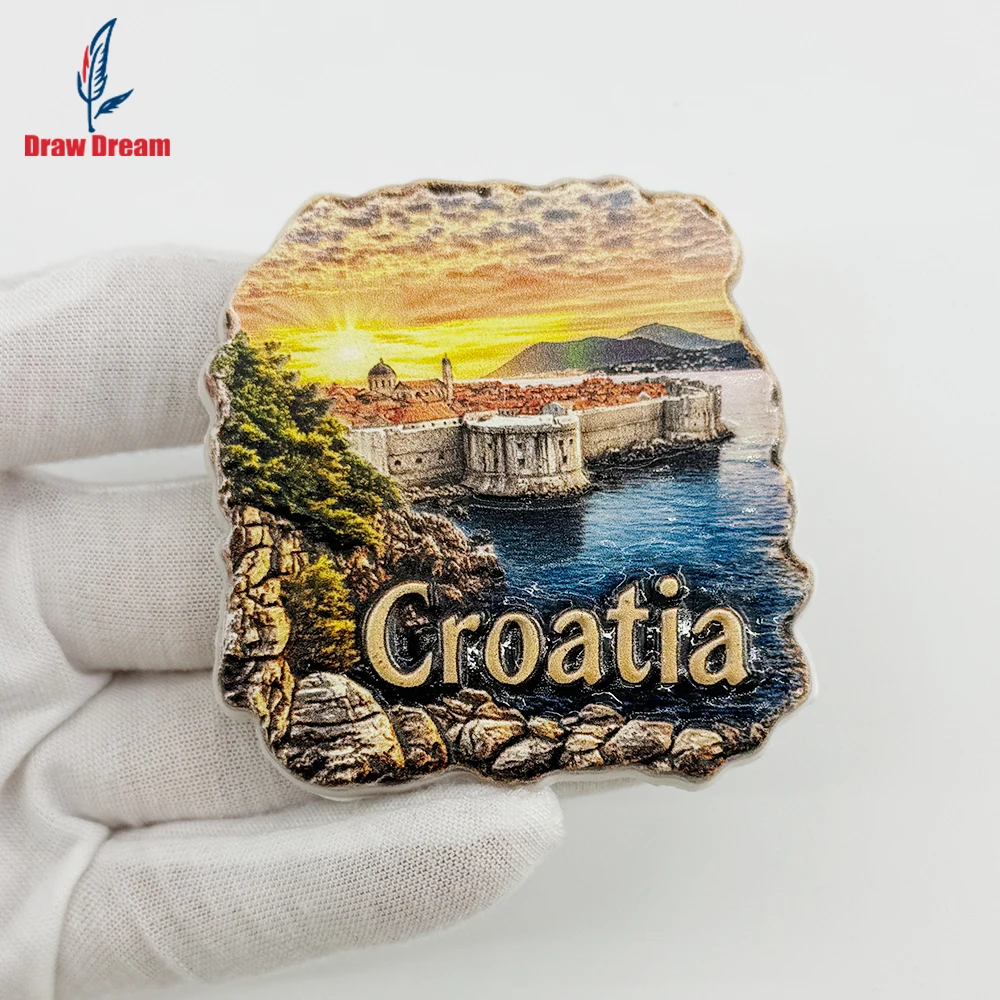 1Pc Croatia Seaside Sunset Creative 3D Fridge Magnet, World Travel Souvenir Collection, Suitable for Home and Office Decoration, Personalized Exclusive Travel Souvenir Magnetic Fridge Magnet, Home Decoration, Kitchen, Room, Office, Cabinet Crafts, Gifts, Holiday Souvenirs, Exquisite Small Gifts