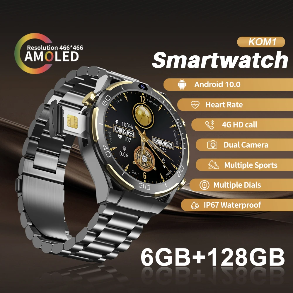 SERVO KOM1 2024 New 4G Call Smart Watch 6GB+128GB 1.508 Inch 5G Wifi GPS Positioning Dual Camera Heart Rate Sport Men Smartwatch