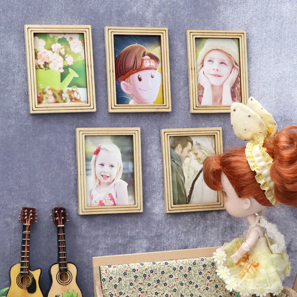 4Pcs Unfinished Wooden Mini Photo Frame Durable and Exquisite for Mini House Dollhouse Decoration and Craft Photo Frame Model