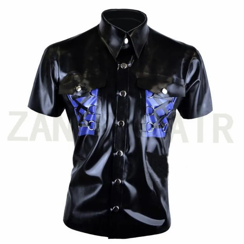 

Men Cycling Jersey Outdoor Sports Handmade Latex Black spliced Blue Lacing Short leeves Tops T-shirt Cekc Customize Uniform