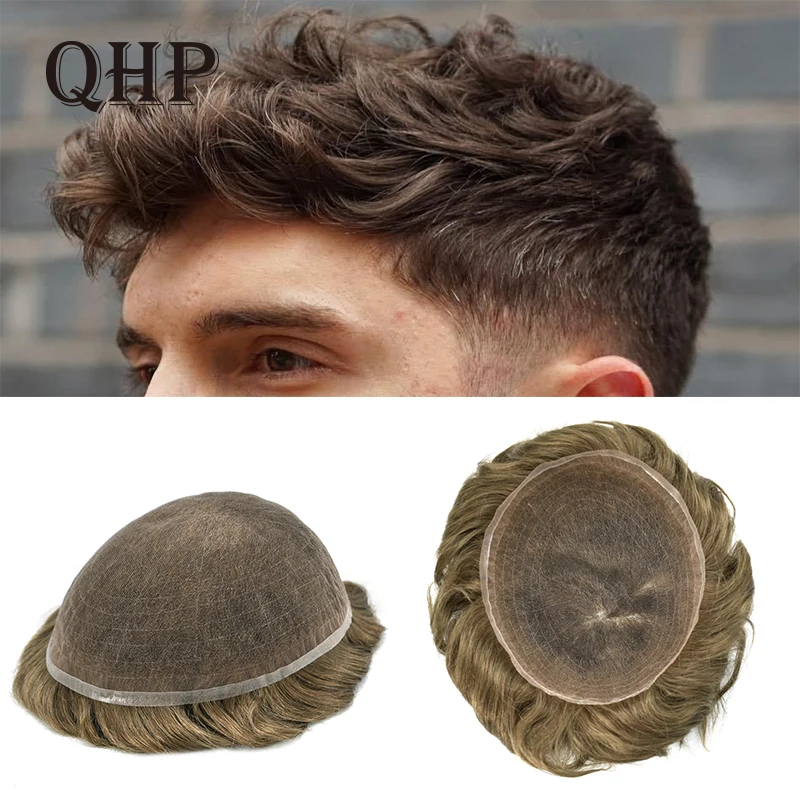 

Men Toupee Full French Lace Base Male Capillary Prosthesis Breathable Men's Wig 100% Human Hair Replacement System 6" Hairpiece