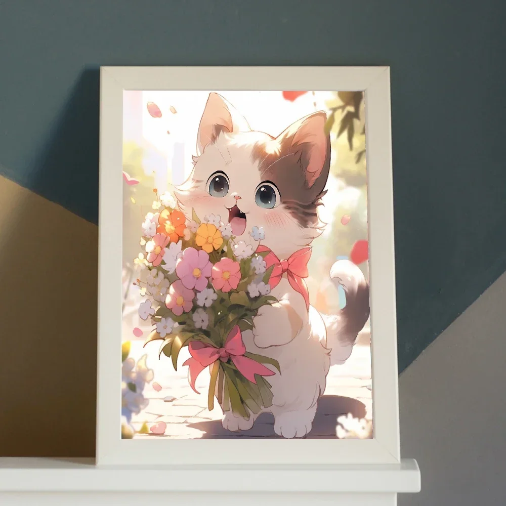 

586413 By Numbers Cartoon Cat Holding Flowers Painting Paint Handmade Adult Children Gift Wall Decoration by Digital Art