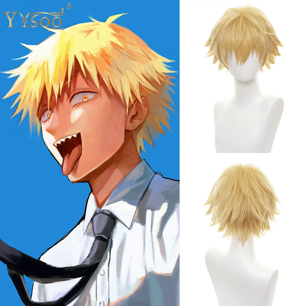 YYsoo Short Yellow Synthetic Hair Cosplay Wigs for Men Short Bob Straight Halloween Costume Wig Anime Party Wig Boy Wigs