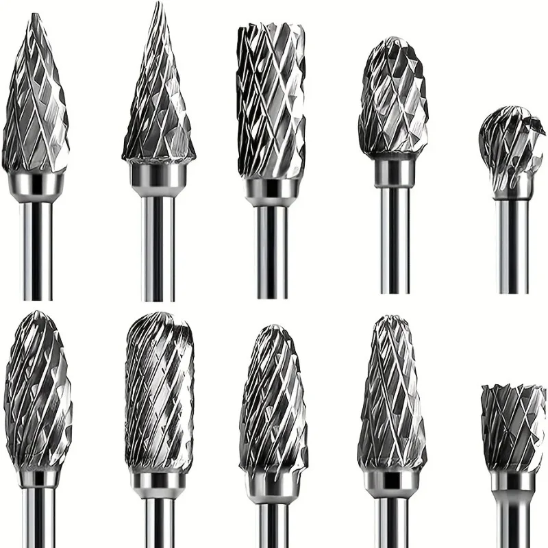 

10pcs Premium Tungsten Steel Rotary Burr Set - Double Cut, Efficient Wood & Metal Carving, Drilling and Polishing Tools