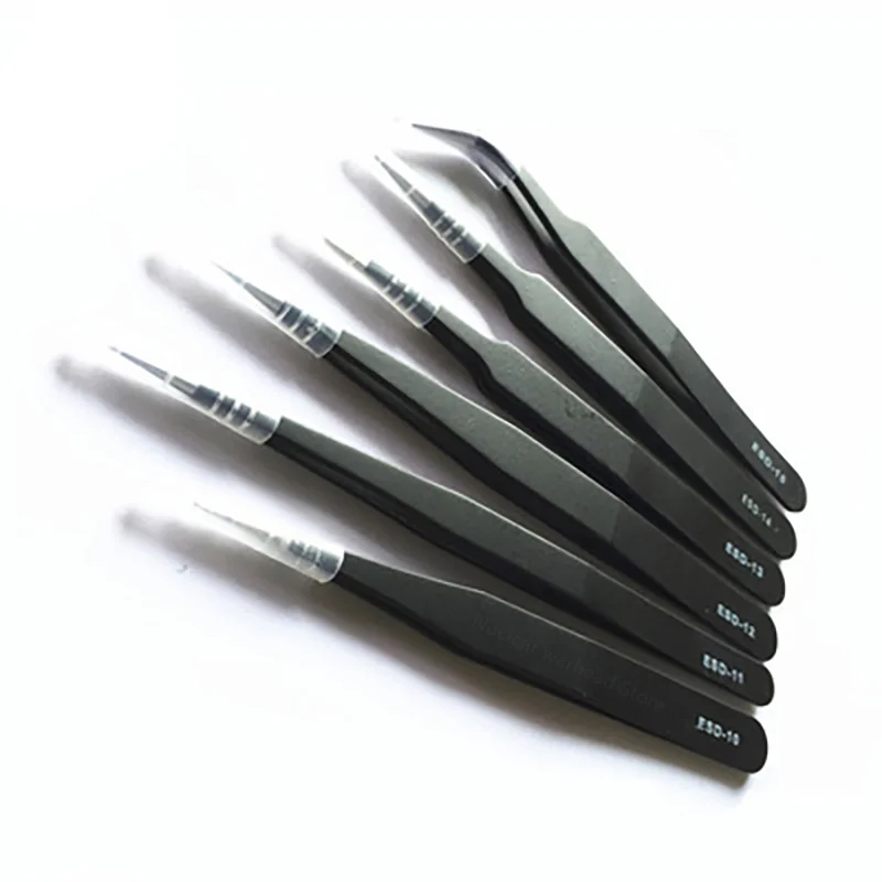 Bộ 6 Dây Thép Không Gỉ Chống Tĩnh Điện ESD Bộ Dụng Cụ Cao Cấp Đầu Cong Thẳng Nhíp Đồng Hồ Đa Năng Kềm Sửa Chữa