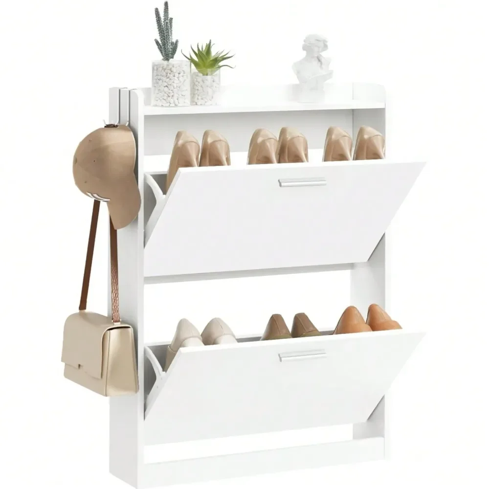 

Cabinet Organizer With 2 Flip Drawers,Freestanding Shoe Rack Cabinet,Narrow Shoe Cabinet Storage For Entryway,Foyer, Hallway, W