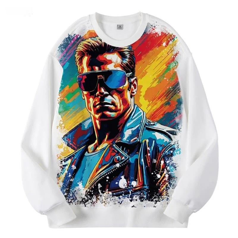 

New Terminator Pattern round Neck Fleece Lined Digital Clothing Hoodie Trendy Outerwear Polyester Fiber Non Deformable Warm