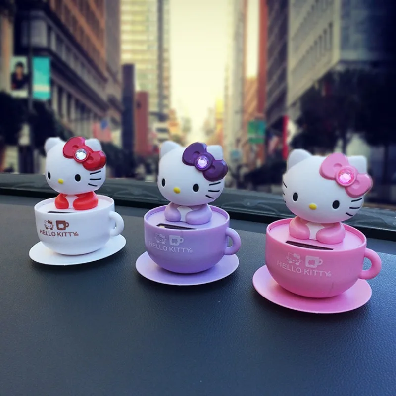 Sanrio Hello Kitty Bobblehead Kawaii Solar Car Decorations Cartoon Anime Character Accessories Toys Available for Wholesale