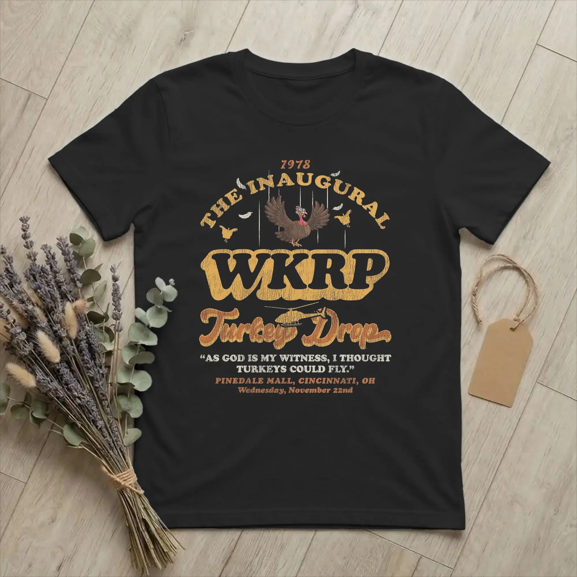 The Inaugural WKRP Turkey Drop 1978 T Shirt Men Cotton Vintage T-Shirt Round Neck Thanksgiving Tees Short Sleeve merch Plus Size