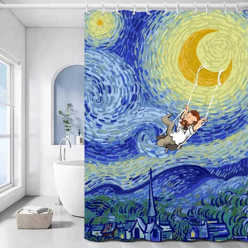 

V-Van Gogh Shower Curtain Waterproof Fabric Bathroom Curtains Curtains in the Bathroom Accessories Set Bath Sets European HXT6
