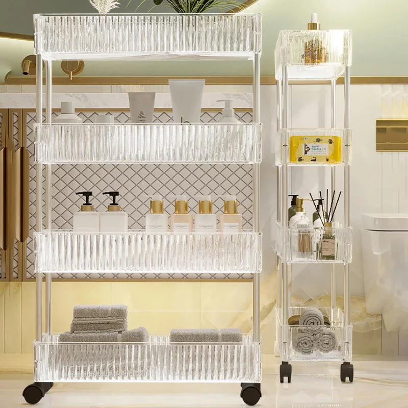 Bathroom Storage Shelf Multifunctional Storage Cart Rolling Movable Gap Storage Rack Kitchen Bathroom And Livingroom Organizer