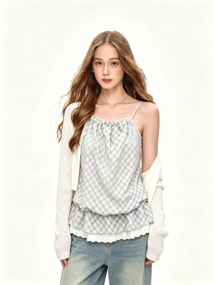 Women Japanese Kawaii Y2K 2 Piece Outfit Harajuku Vintage Long Sleeve Cardigan Slim Cami Top Gyaru Style Daily Street Party Wear