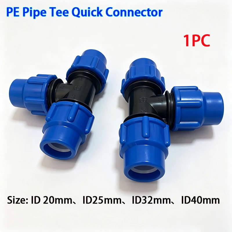 PE Tee Quick Connector 1 Pc OD 20-63mm T-Type Water Splitting Fitting PE Pipe Fittings for Agricultural Garden Irrigation System