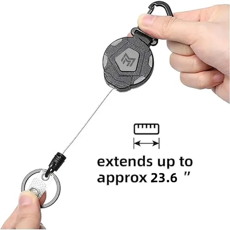 Steel Retractable Cord Keychain Anti Theft ID Badge Holder Reel Carabiner Heavy Duty Lanyard Telescopic Keychain image 2