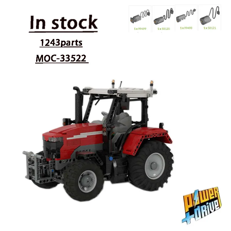 MOC-33522 Red New Electric RC Agricultural Tractor Building Block Model 1243 Parts MOC Creative Kids Building Block Toys Gift