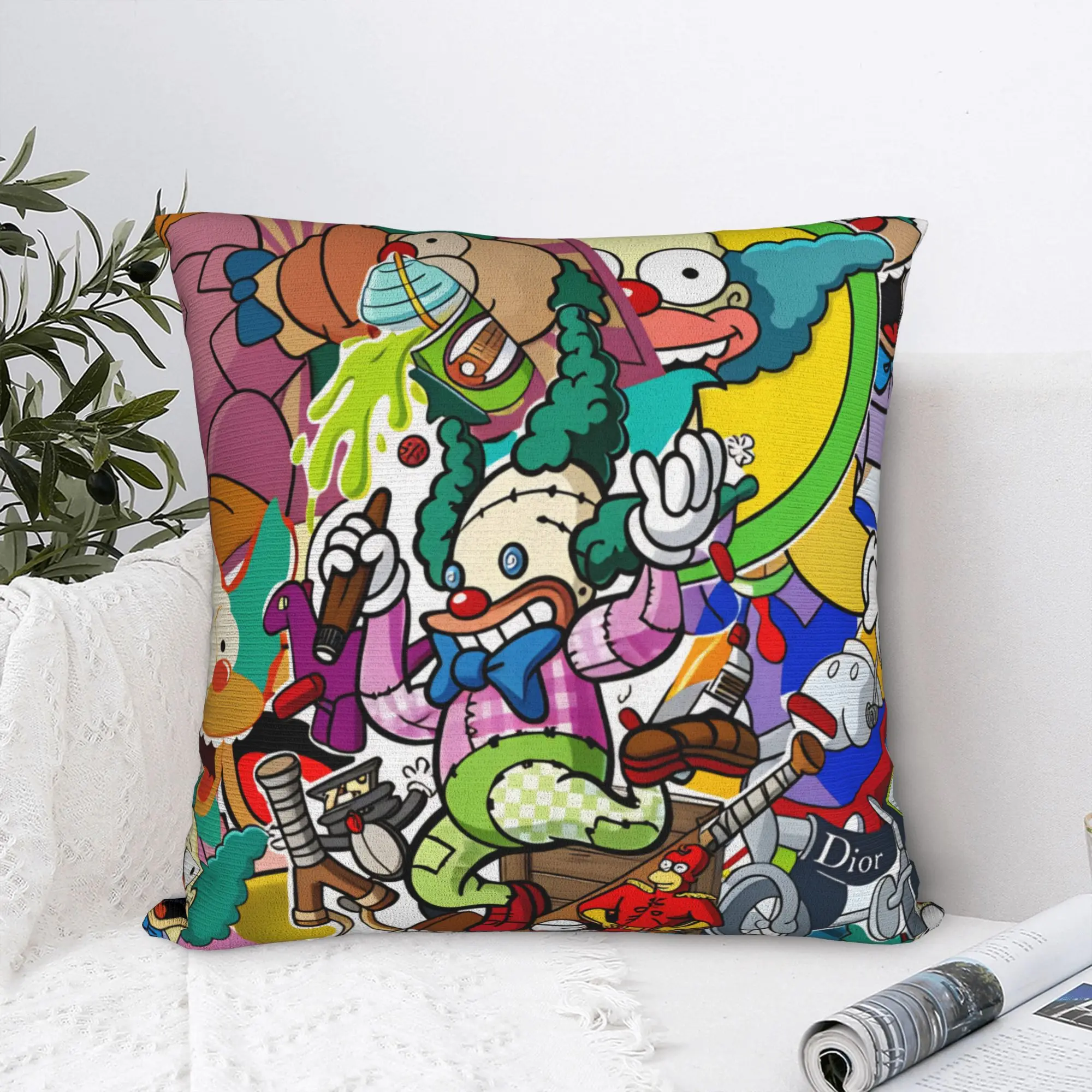 

Funny Clown Funny S-Simpsons Collage Pillow Cover Retro Trendy Pillow Case For Sofa Bedroom Home Decor Design Pillowcases Gift